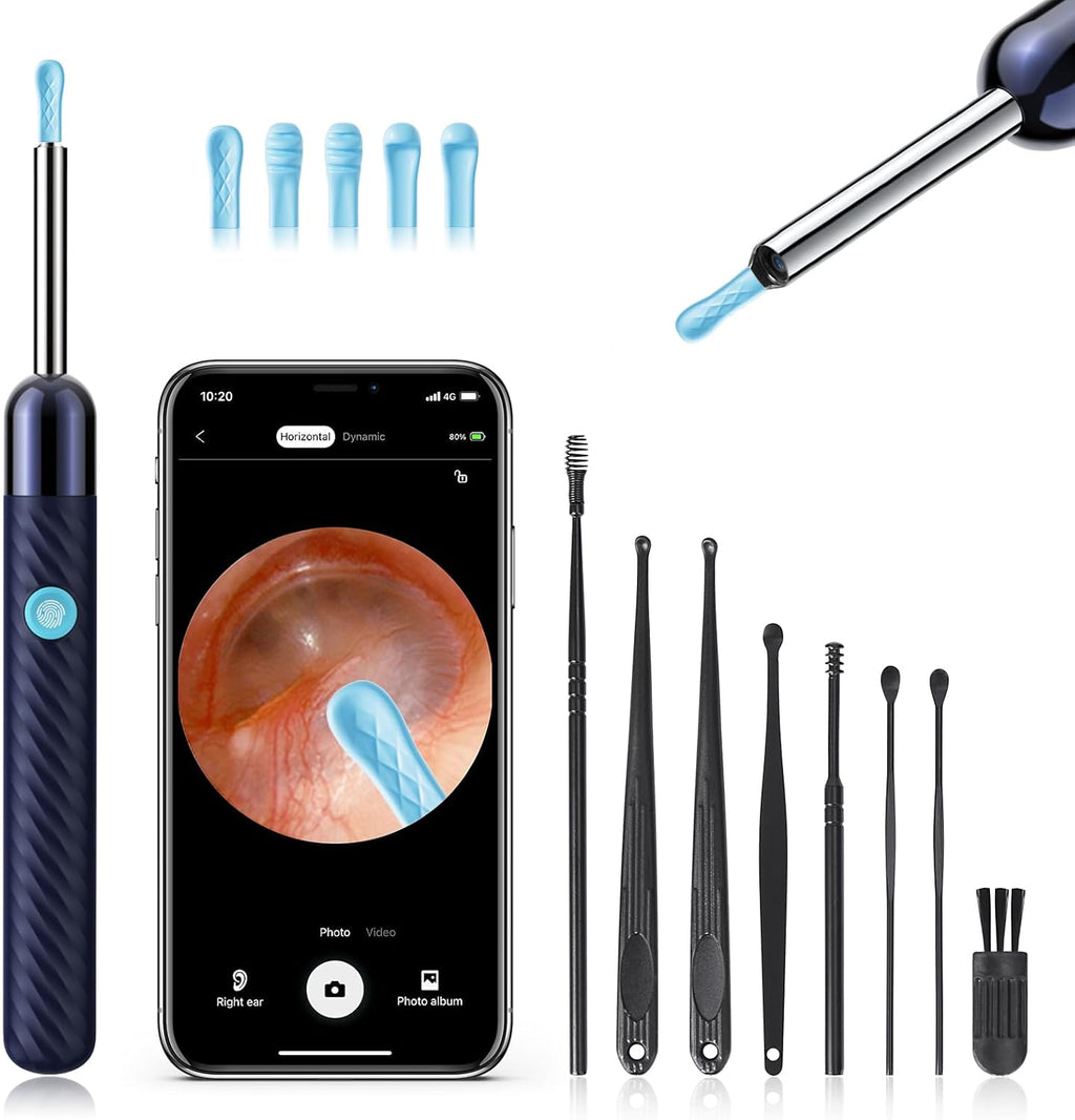 Ear Wax Removal - Earwax Remover Tool with 8 Pcs Ear Set - Ear Canal Cleaner with 1080P Camera - FSA HSA Eligible - Ear Cleaning Kit with 6 Ear Spoon - Ear Camera for Ios & Android (Black)