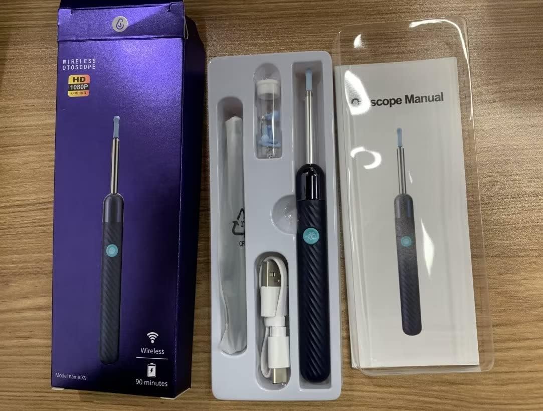 Ear Wax Removal - Earwax Remover Tool with 8 Pcs Ear Set - Ear Canal Cleaner with 1080P Camera - FSA HSA Eligible - Ear Cleaning Kit with 6 Ear Spoon - Ear Camera for Ios & Android (Black)